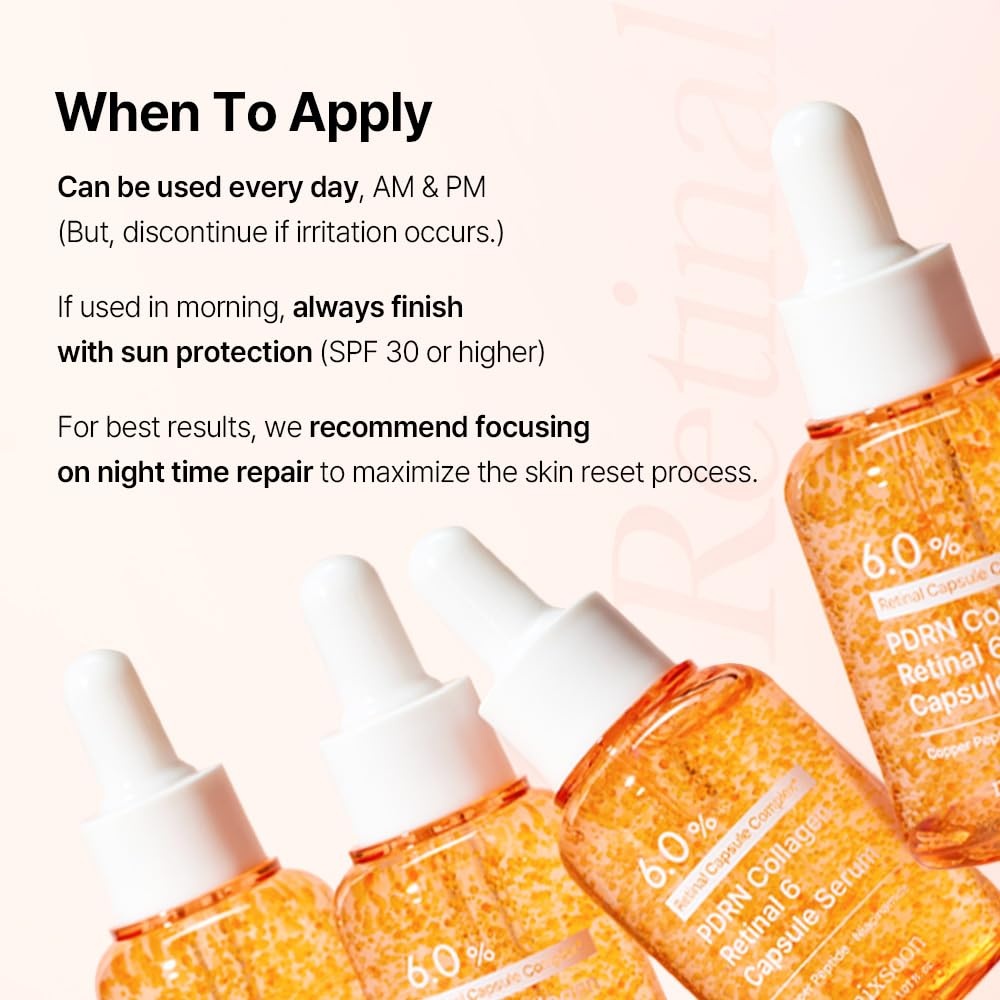 image:imagemixsoon PDRN Collagen Retinal 6 Capsule Serum Retinal Copper Peptides Serum With Niacinamide Firming Serum for Fine Lines amp Texture Care 30ml 101 Fl Oz Korean Glass Skin Care